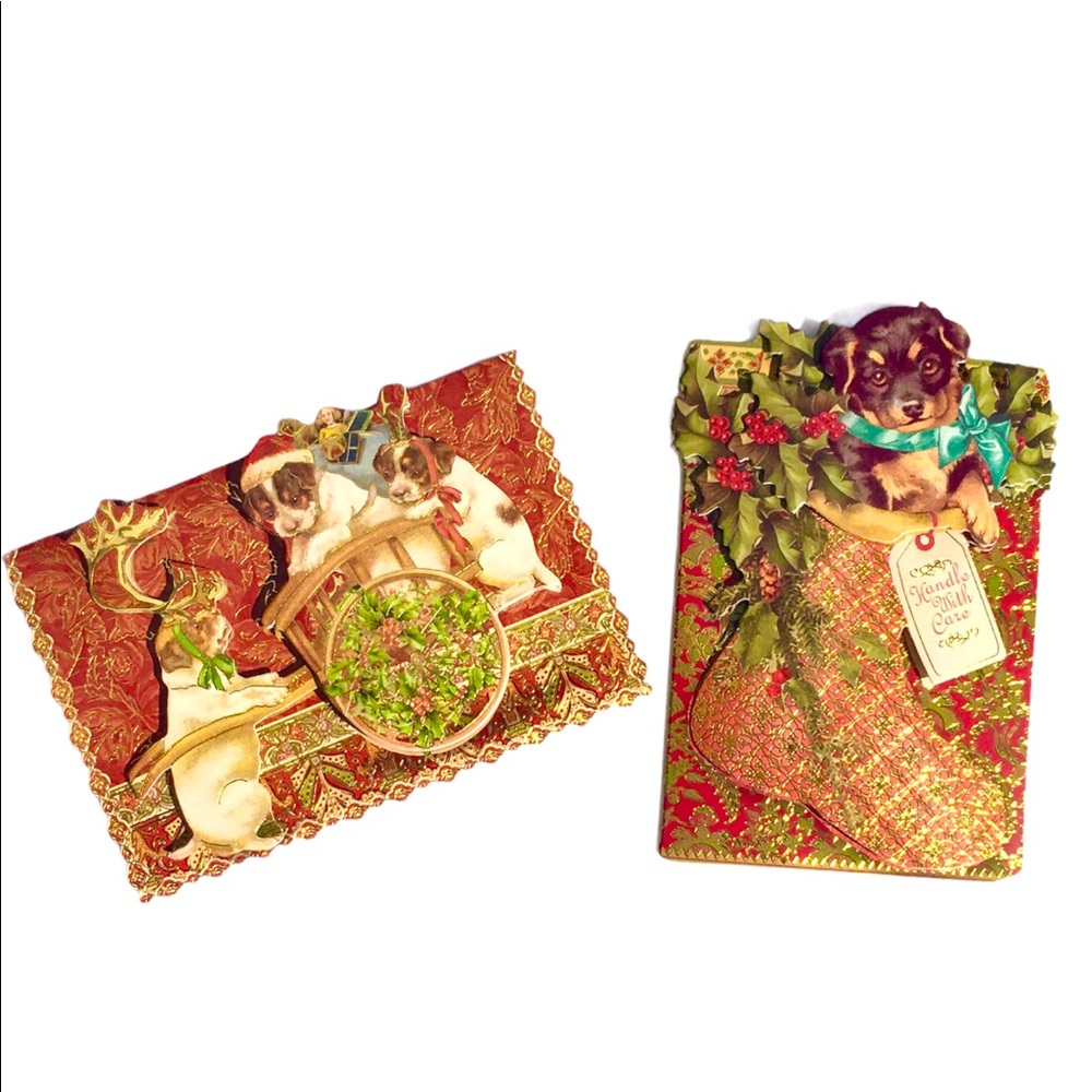 Set of Two (2) Christmas Puppies 3D Die-Cut Collectible Cards by Punch Studio